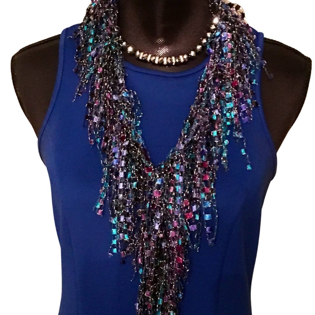 Turquoise Purple Black Scarf Necklace