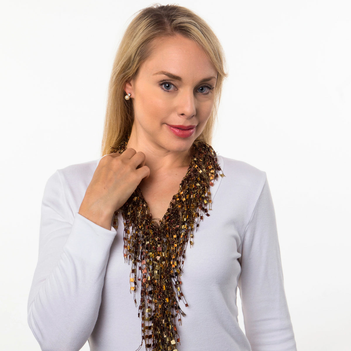 Gold Copper Tan Infinity Scarf Necklace
