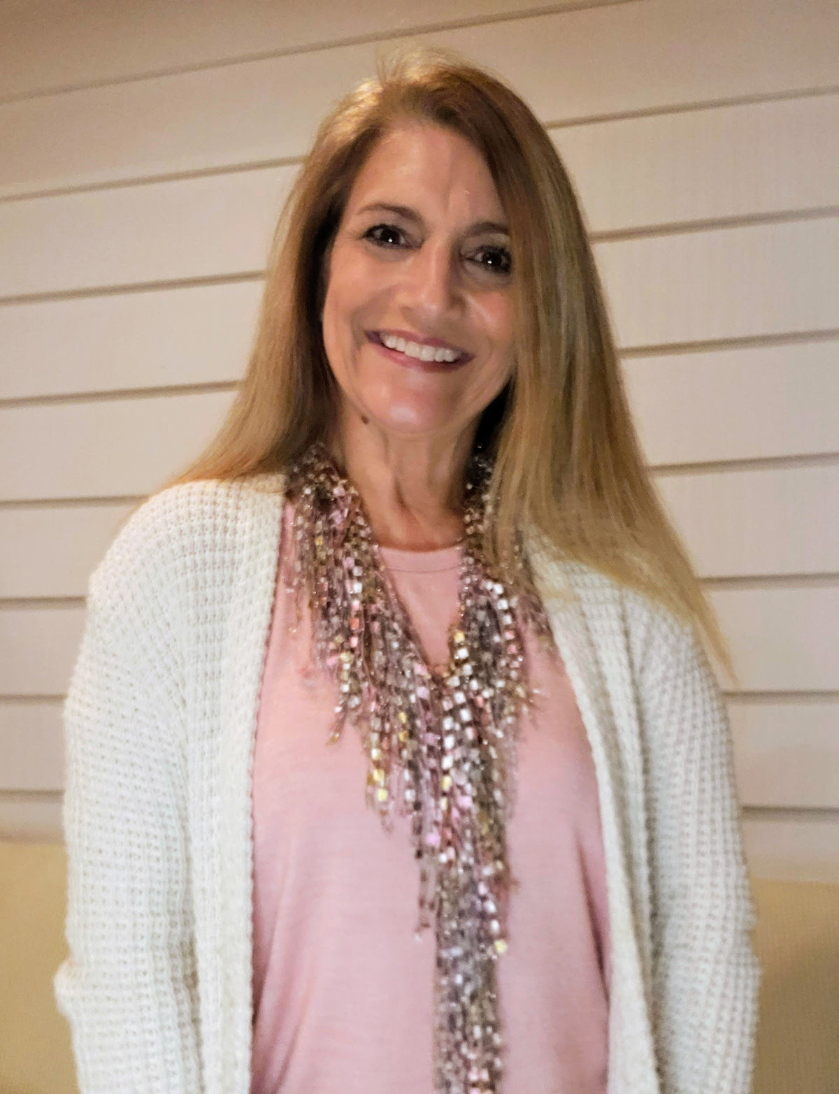 Pink Rose Tan Scarf Statement Necklace Scarf