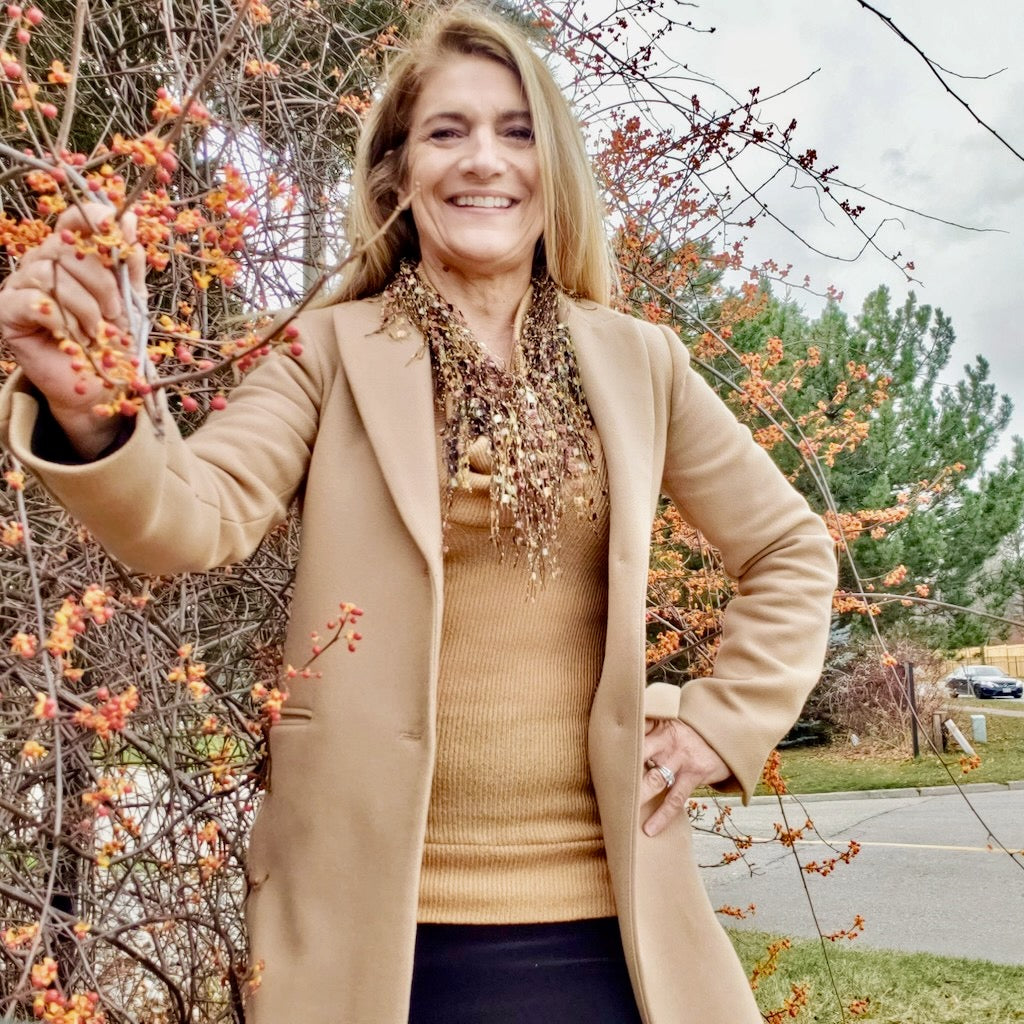 Gold Copper Tan Infinity Scarf Necklace