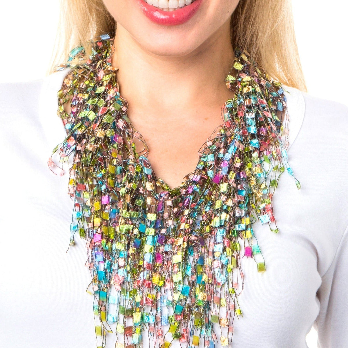 Multicolor Pastel Bundle - Scarf and Beaded Statement Necklace