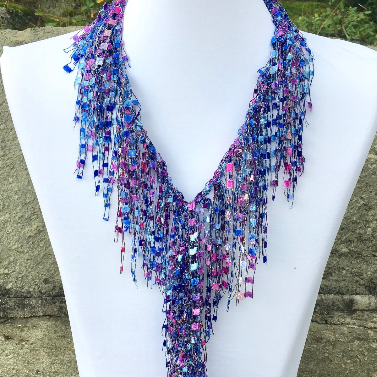 Pink Blue Statement Necklace Scarf for Women